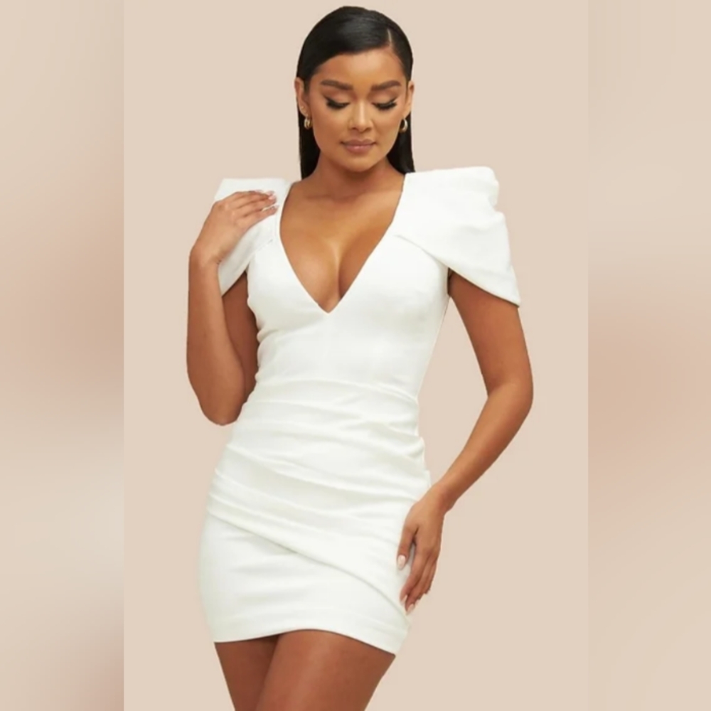 White Caplet sleeved mini dress